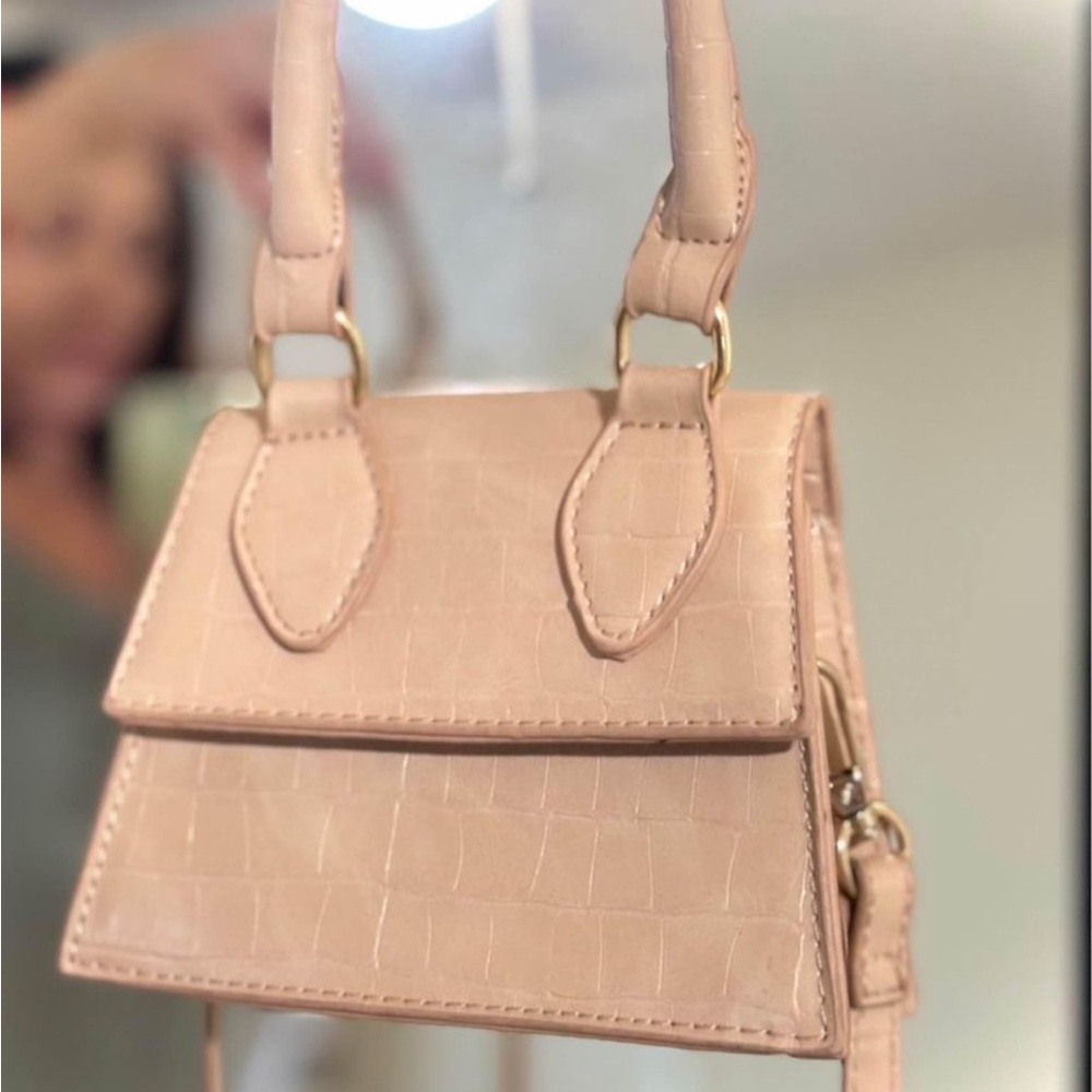 Nude Crocodile Skin Cross-body Bag